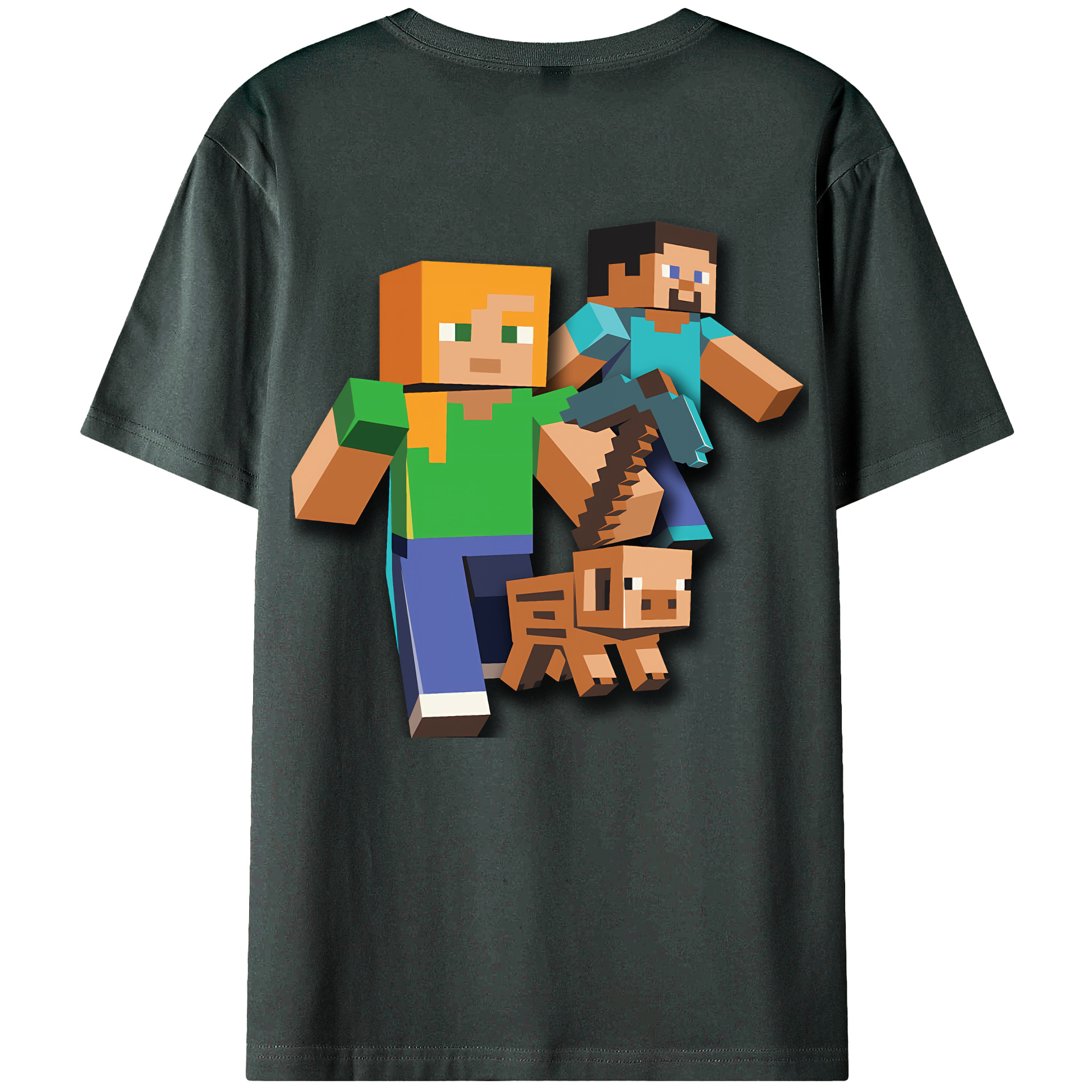 （画像用） マインクラフト ブロックの世界 Minecraft MC Block world 綿100％ メンズ半袖Tシャツ（バックプリント） 通気性
